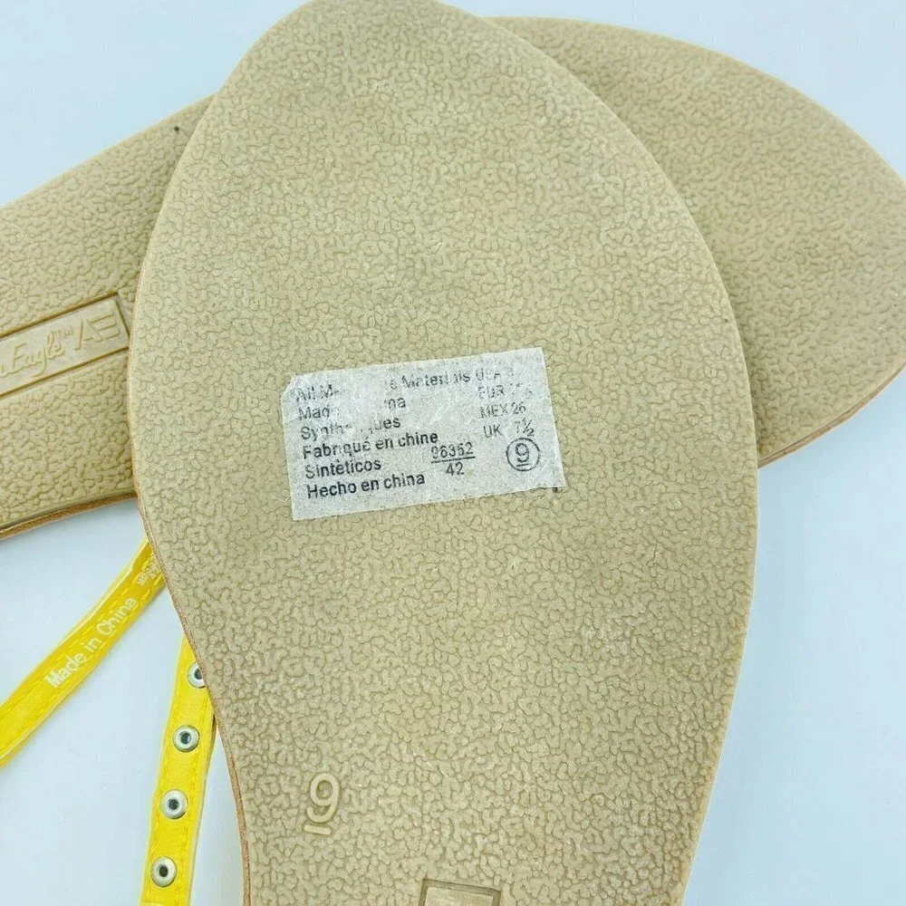American Eagle Yellow Faux Leather Studded Ankle Strap Thong Sandals Size 9